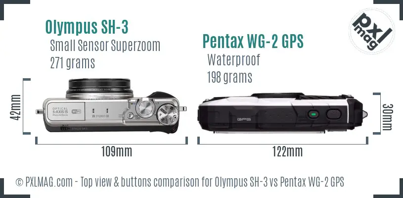 Olympus SH-3 vs Pentax WG-2 GPS top view buttons comparison