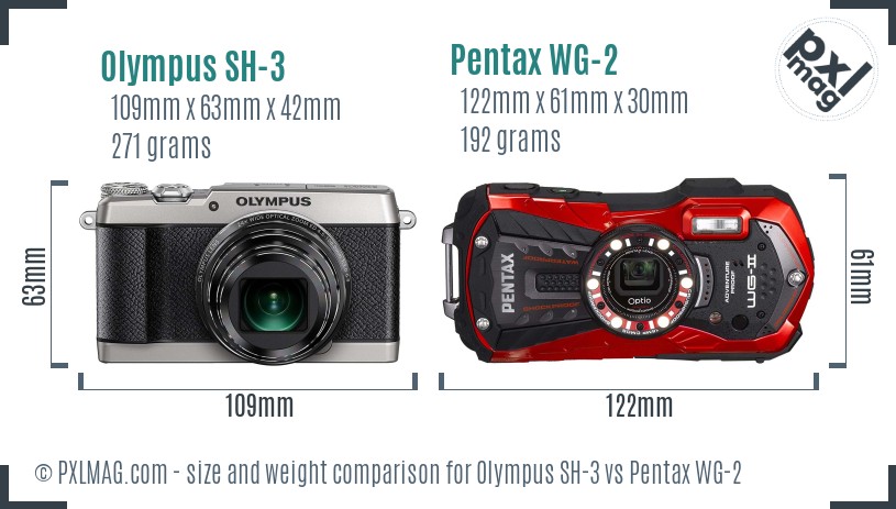 Olympus SH-3 vs Pentax WG-2 size comparison
