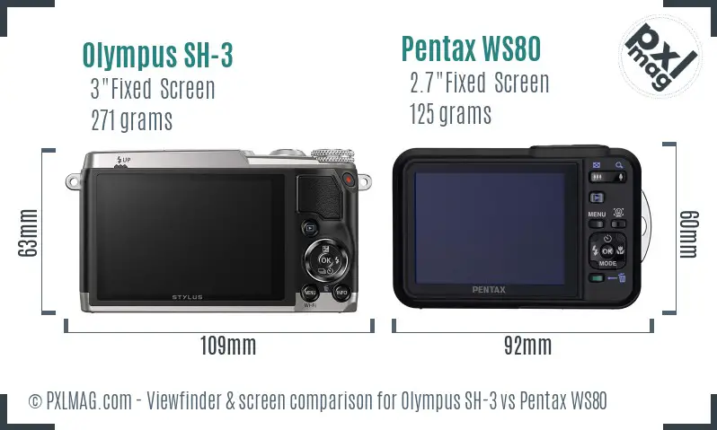 Olympus SH-3 vs Pentax WS80 Screen and Viewfinder comparison