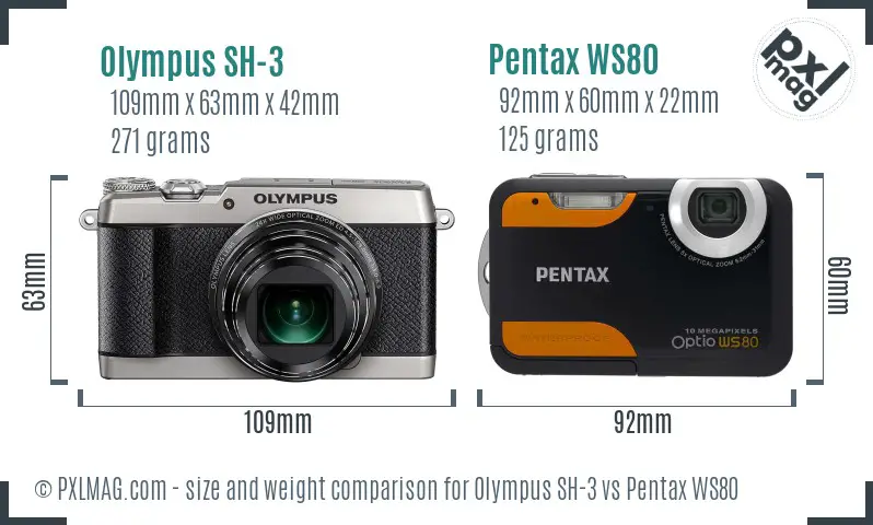 Olympus SH-3 vs Pentax WS80 size comparison