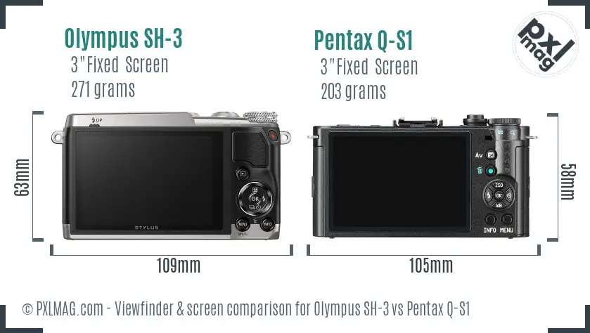 Olympus SH-3 vs Pentax Q-S1 Screen and Viewfinder comparison