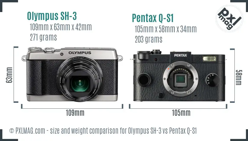 Olympus SH-3 vs Pentax Q-S1 size comparison