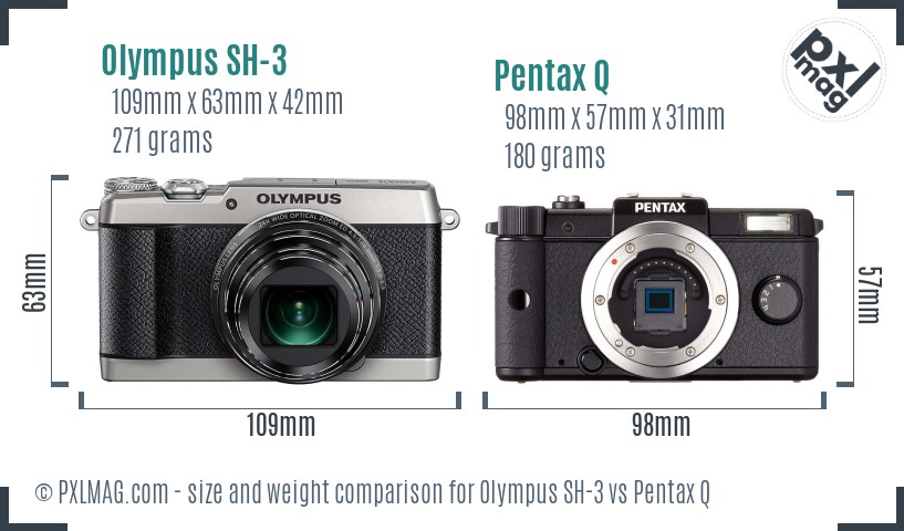 Olympus SH-3 vs Pentax Q size comparison