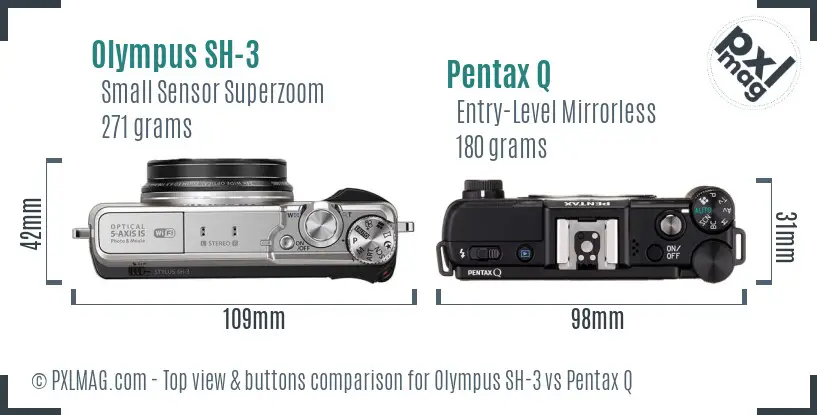 Olympus SH-3 vs Pentax Q top view buttons comparison