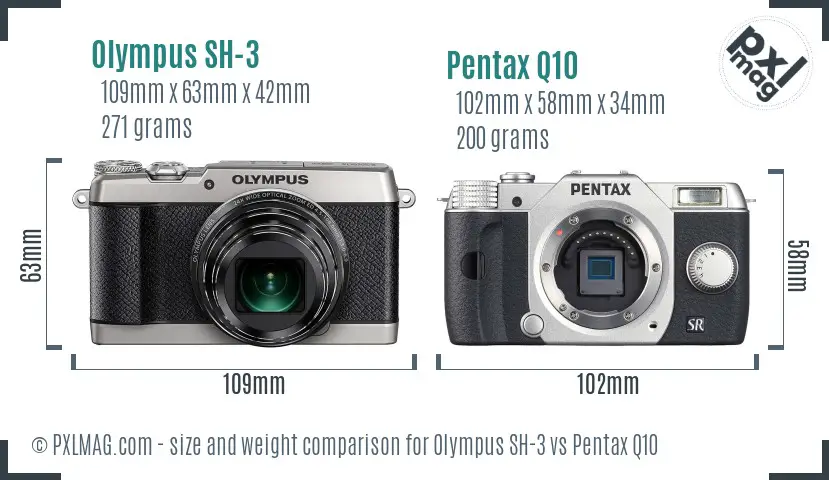Olympus SH-3 vs Pentax Q10 size comparison