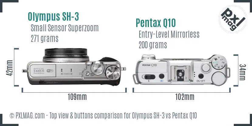 Olympus SH-3 vs Pentax Q10 top view buttons comparison