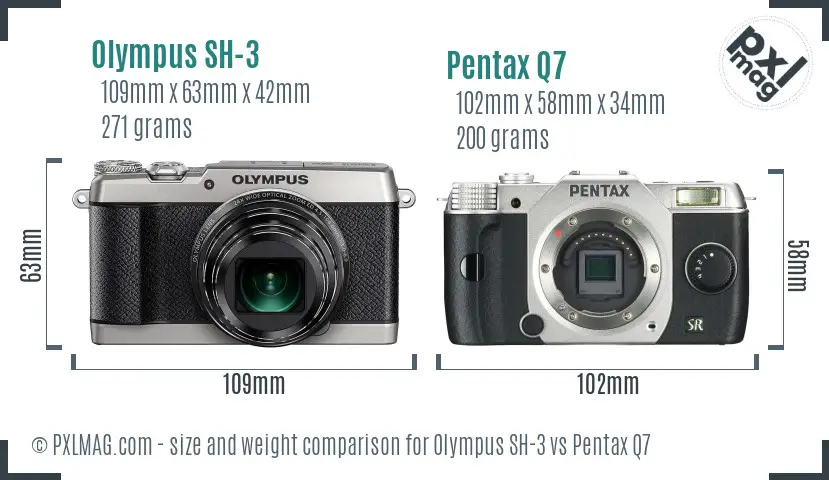 Olympus SH-3 vs Pentax Q7 size comparison