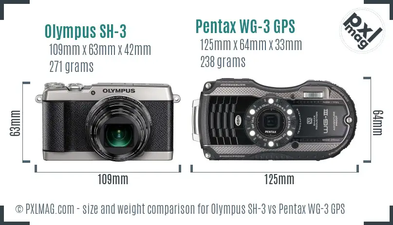Olympus SH-3 vs Pentax WG-3 GPS size comparison Olympus SH-3 vs Pentax WG-3 GPS size comparison