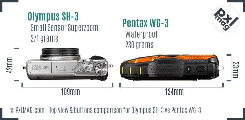 Olympus SH-3 vs Pentax WG-3 top view buttons comparison Olympus SH-3 vs Pentax WG-3 top view buttons comparison