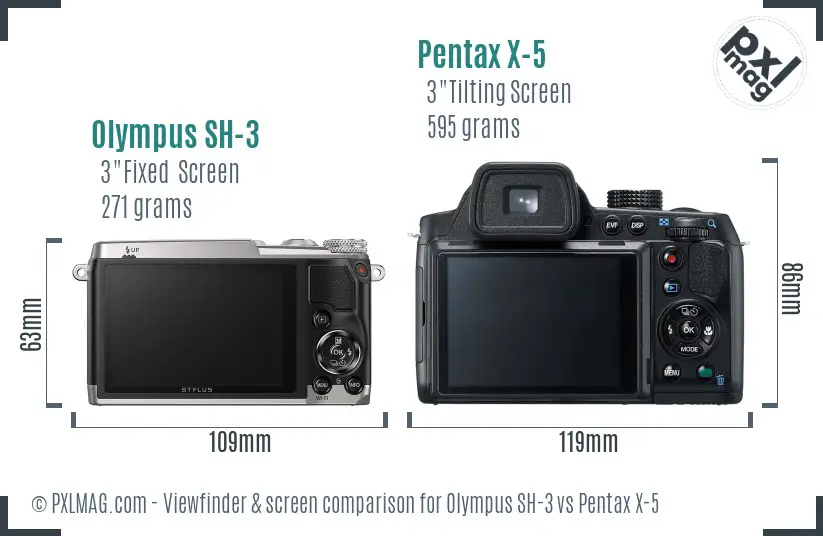 Olympus SH-3 vs Pentax X-5 Screen and Viewfinder comparison Olympus SH-3 vs Pentax X-5 Screen and Viewfinder comparison