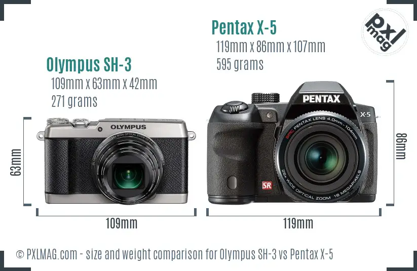 Olympus SH-3 vs Pentax X-5 size comparison Olympus SH-3 vs Pentax X-5 size comparison