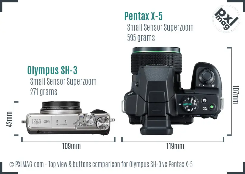 Olympus SH-3 vs Pentax X-5 top view buttons comparison Olympus SH-3 vs Pentax X-5 top view buttons comparison