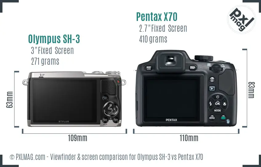 Olympus SH-3 vs Pentax X70 Screen and Viewfinder comparison