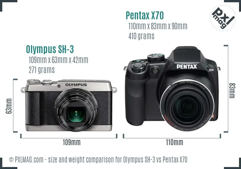 Olympus SH-3 vs Pentax X70 size comparison