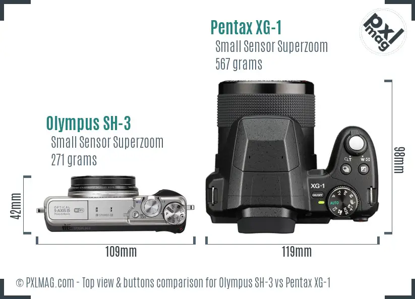 Olympus SH-3 vs Pentax XG-1 top view buttons comparison