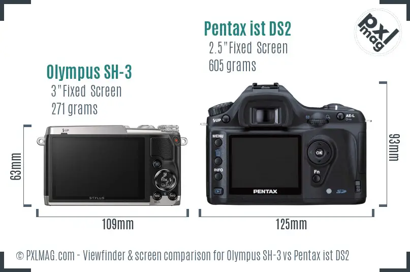 Olympus SH-3 vs Pentax ist DS2 Screen and Viewfinder comparison