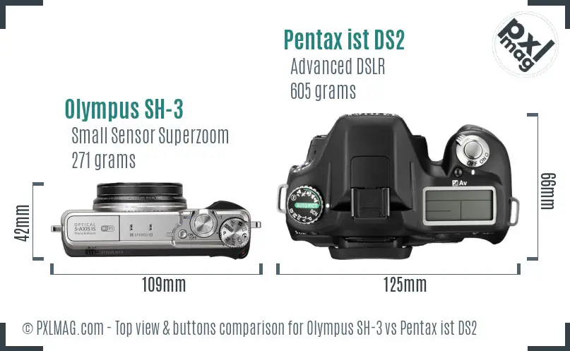 Olympus SH-3 vs Pentax ist DS2 top view buttons comparison