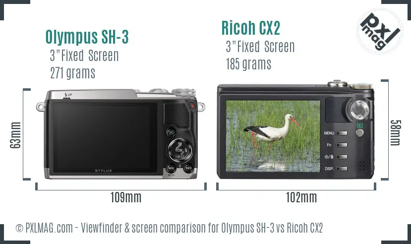Olympus SH-3 vs Ricoh CX2 Screen and Viewfinder comparison Olympus SH-3 vs Ricoh CX2 Screen and Viewfinder comparison