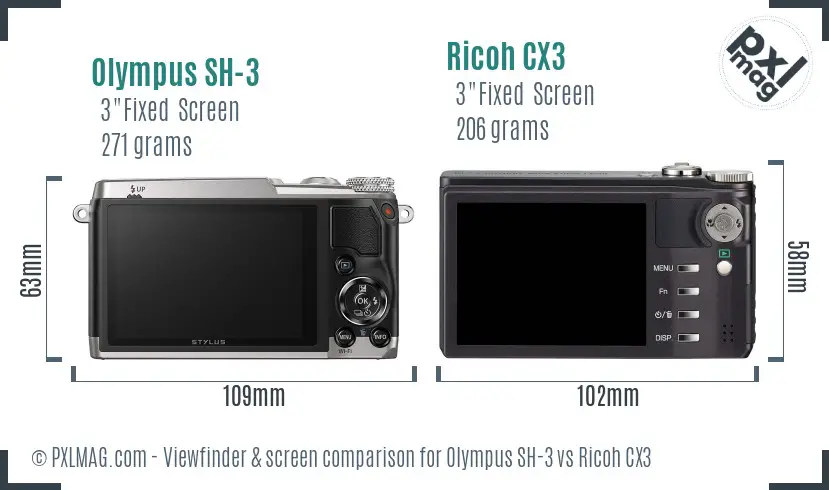 Olympus SH-3 vs Ricoh CX3 Screen and Viewfinder comparison