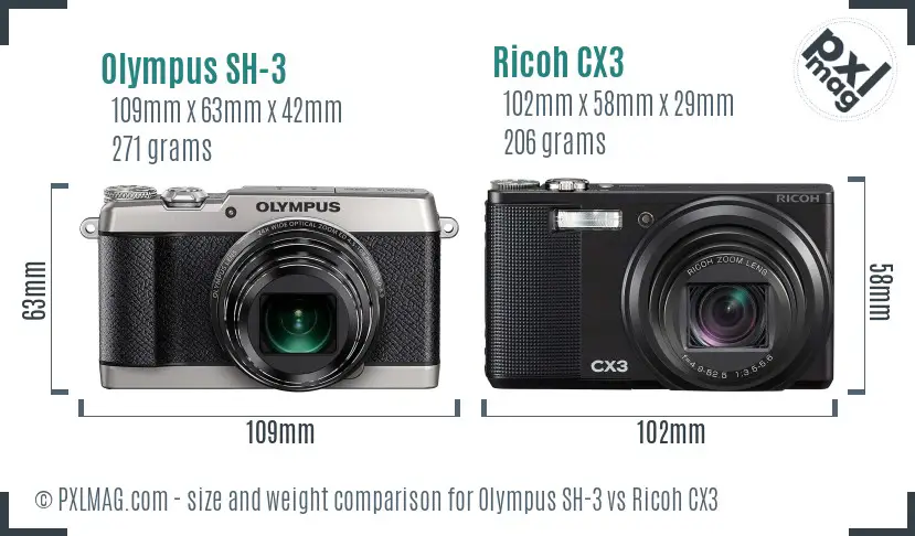 Olympus SH-3 vs Ricoh CX3 size comparison