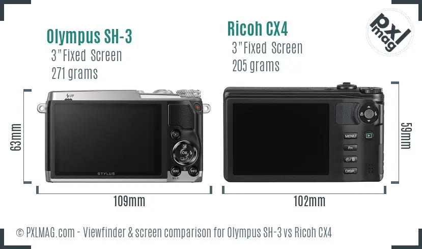 Olympus SH-3 vs Ricoh CX4 Screen and Viewfinder comparison