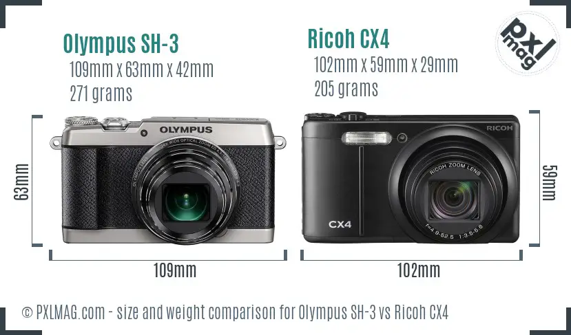 Olympus SH-3 vs Ricoh CX4 size comparison