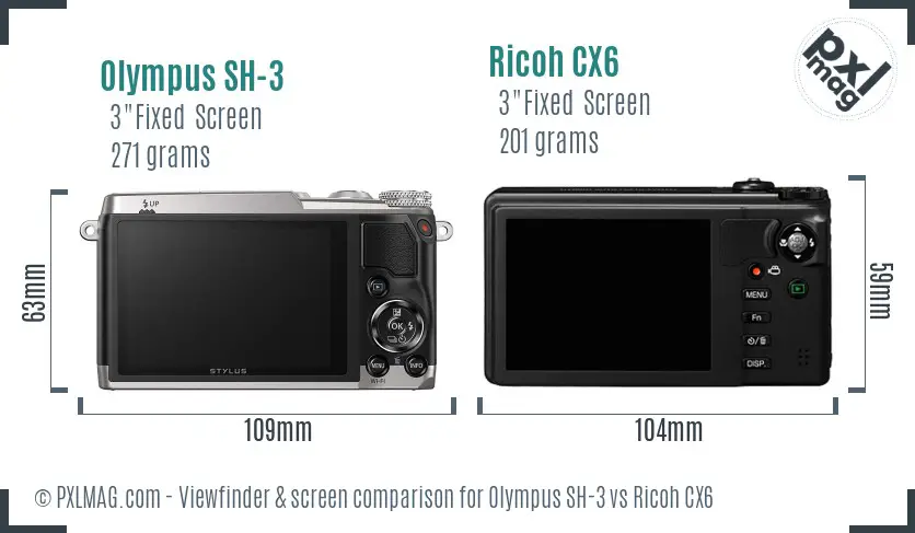 Olympus SH-3 vs Ricoh CX6 Screen and Viewfinder comparison