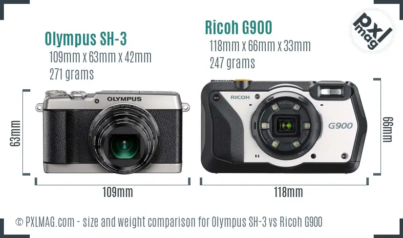 Olympus SH-3 vs Ricoh G900 size comparison
