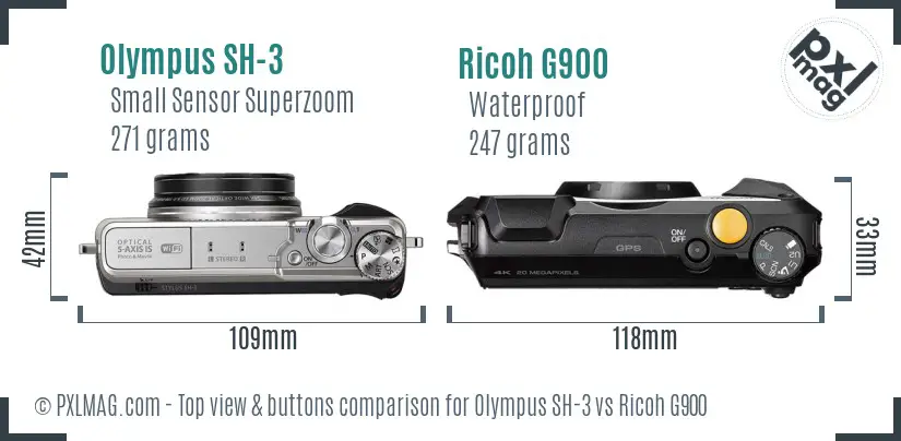 Olympus SH-3 vs Ricoh G900 top view buttons comparison