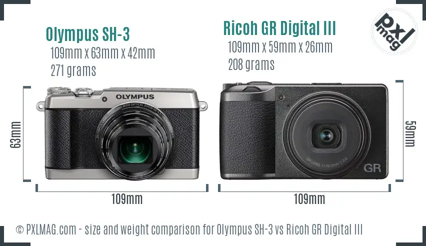 Olympus SH-3 vs Ricoh GR Digital III size comparison Olympus SH-3 vs Ricoh GR Digital III size comparison