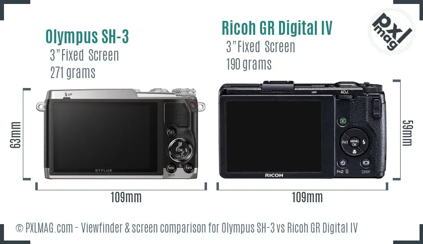 Olympus SH-3 vs Ricoh GR Digital IV Screen and Viewfinder comparison