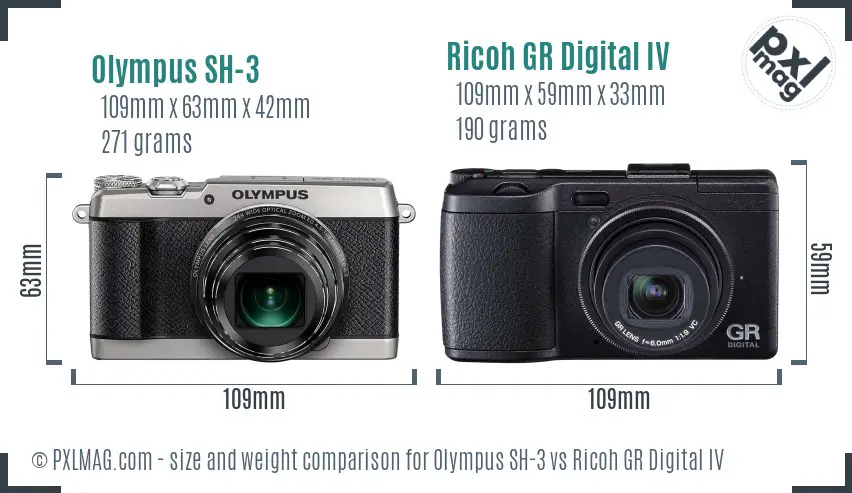 Olympus SH-3 vs Ricoh GR Digital IV size comparison