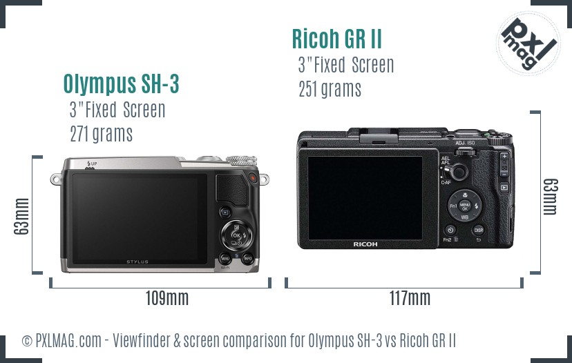 Olympus SH-3 vs Ricoh GR II Screen and Viewfinder comparison