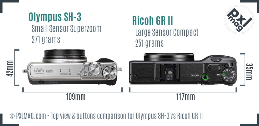 Olympus SH-3 vs Ricoh GR II top view buttons comparison