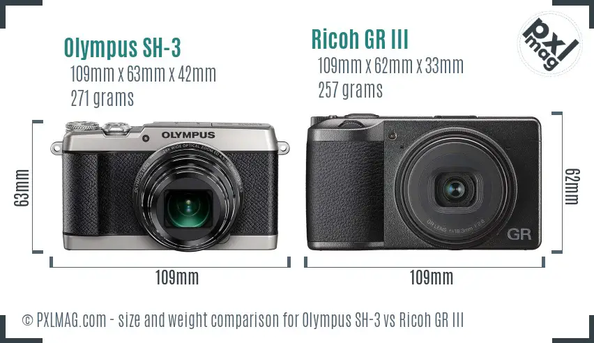 Olympus SH-3 vs Ricoh GR III size comparison Olympus SH-3 vs Ricoh GR III size comparison
