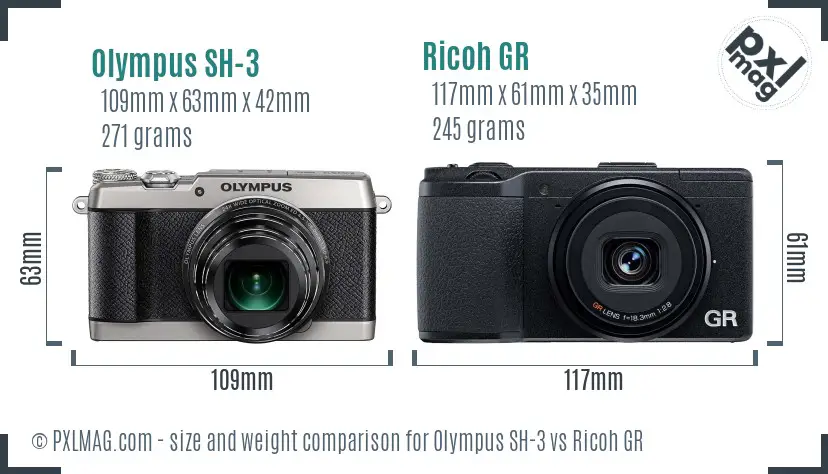 Olympus SH-3 vs Ricoh GR size comparison Olympus SH-3 vs Ricoh GR size comparison