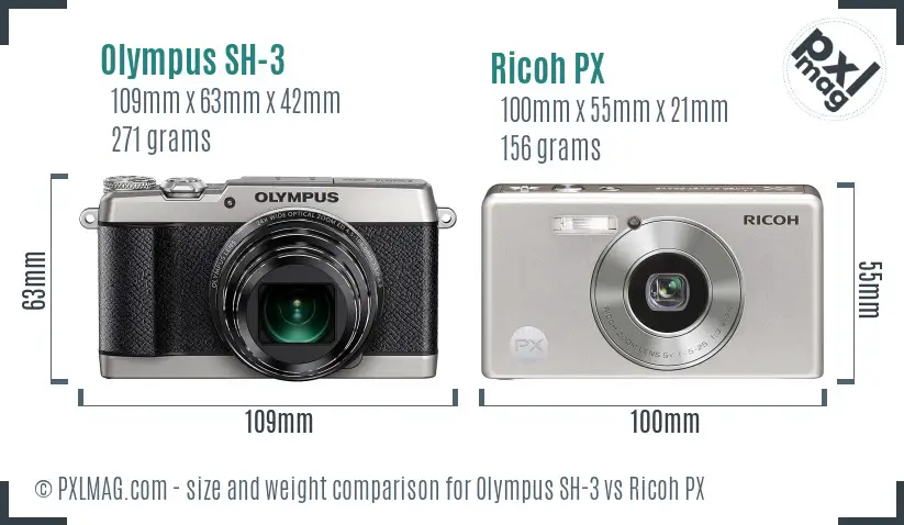 Olympus SH-3 vs Ricoh PX size comparison