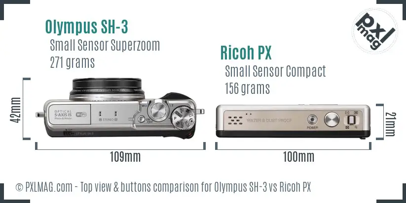 Olympus SH-3 vs Ricoh PX top view buttons comparison
