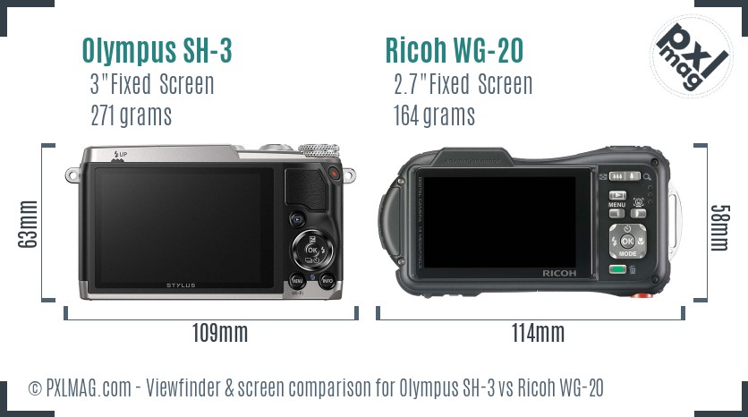 Olympus SH-3 vs Ricoh WG-20 Screen and Viewfinder comparison