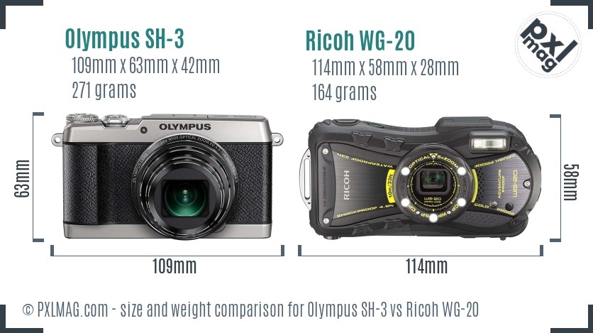 Olympus SH-3 vs Ricoh WG-20 size comparison