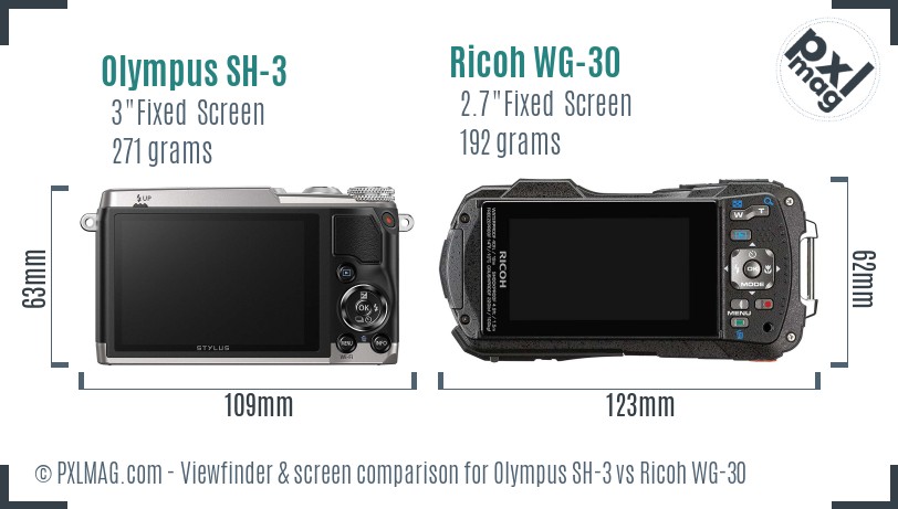 Olympus SH-3 vs Ricoh WG-30 Screen and Viewfinder comparison