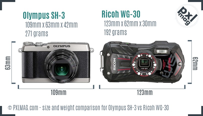 Olympus SH-3 vs Ricoh WG-30 size comparison