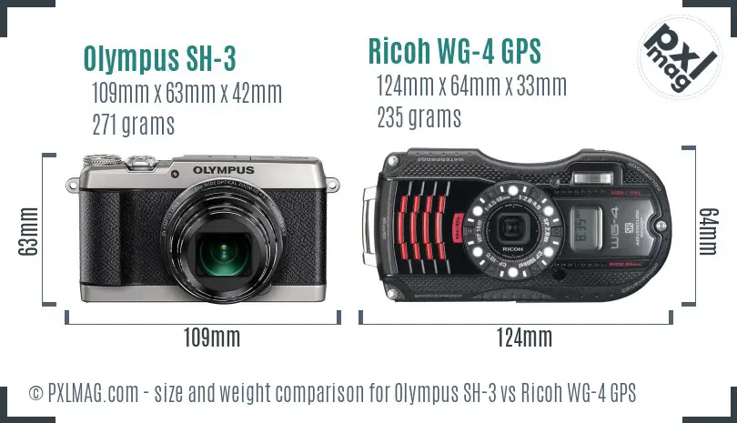 Olympus SH-3 vs Ricoh WG-4 GPS size comparison Olympus SH-3 vs Ricoh WG-4 GPS size comparison