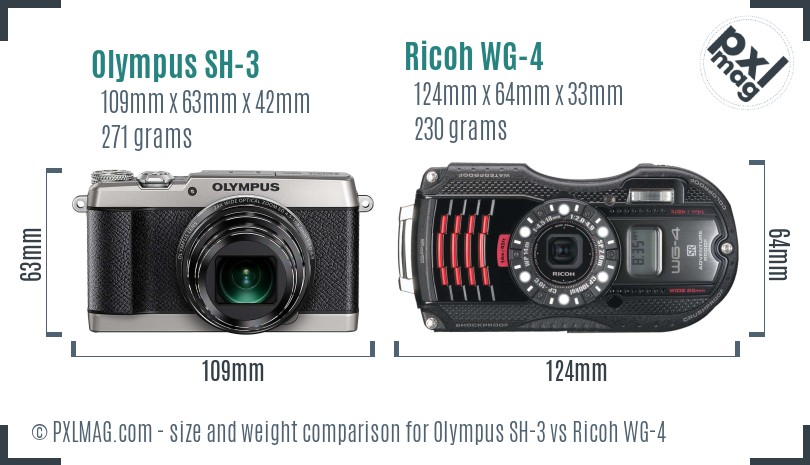 Olympus SH-3 vs Ricoh WG-4 size comparison