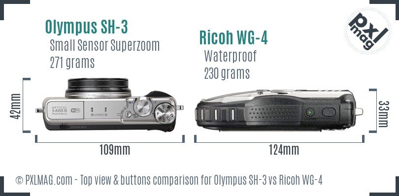 Olympus SH-3 vs Ricoh WG-4 top view buttons comparison