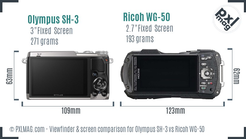 Olympus SH-3 vs Ricoh WG-50 Screen and Viewfinder comparison