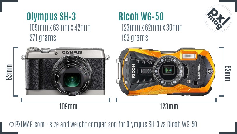 Olympus SH-3 vs Ricoh WG-50 size comparison
