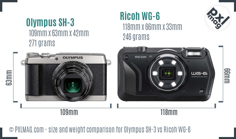 Olympus SH-3 vs Ricoh WG-6 size comparison