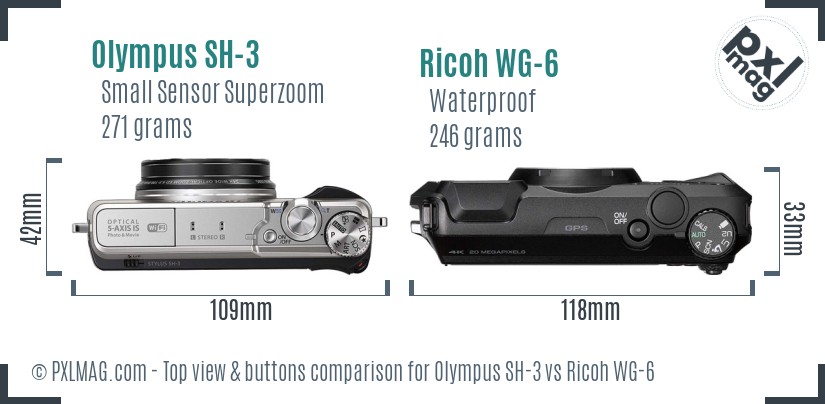 Olympus SH-3 vs Ricoh WG-6 top view buttons comparison