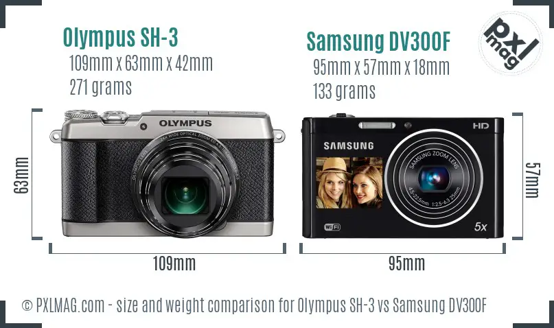 Olympus SH-3 vs Samsung DV300F size comparison